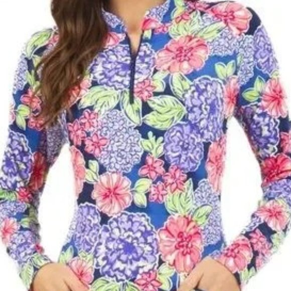 Ibkul Larisa Dress Long Sleeve Zip Collar Pockets Navy Floral Large Athletic - Picture 3 of 14